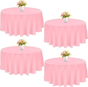 $24 4 Pack 70 Inch Pink Polyester Round Table Cloth Washable Decorative Fabric Table Covers for Wedding Dining Table Buffet Parties Banquet Decor
