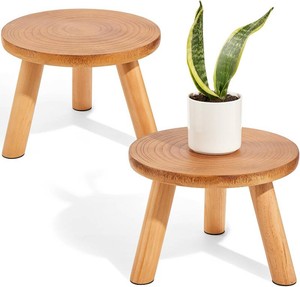 $34 2 Pcs Plant Stand Indoor,11-12 Wood Plant Stand Holder with Growth Ring  Solid Wood Mid Century Modern Round Plant Table for Indoor Plants,Plant Holder for Flower Pots End Plant Stool