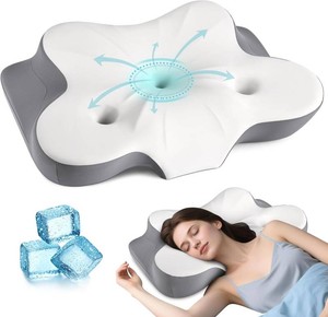 Cerrvical Neck Pillow- Ergonomic Memory Foam Pillows for Sleeping, Dual Ear Relief Zone Contour Pillow, Neck Support Pillows for Side Back &Stomach Sleeper (White)