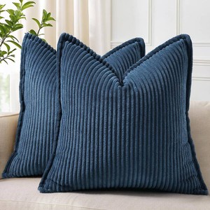 $32 decorUhome Fall Corduroy Navy Blue Throw Pillow Covers 26x26 Set of 2  Euro Sham Couch Decorative Soft Modern Boho Farmhouse Pillow Covers Broadside Striped Pillow Cases for Living Room Bed Sofa