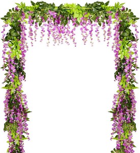 $25 Lvydec Wisteria Artificial Flowers Garland, 4 Pcs Total 28.8ft Artificial Wisteria Vine Silk Hanging Flower for Home Garden Outdoor Ceremony Wedding Arch Floral Decor (Purplish Red)