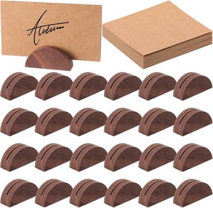 Colingmill 24 Pcs Wooden Table Number Stands with Tented Cards,Brown  Wedding Table Name Holder Semicircular Design Place Card Holders for Retail Shop Wedding Party Events