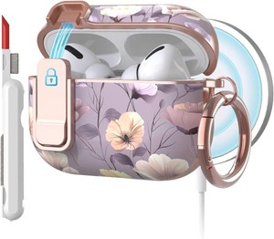 TATOFY for AirPods Pro 2nd Generation Case with Lock Carabiner Cleaner, Slim AirPod Pro 1st & 2nd Hard Case Cover, Compatible with MagSafe (Purple)