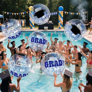 $30 Blue 10 Pcs 16 Inch 2026 Graduation Beach Balls Pool Floats Inflatable Grad Beach Ball Congrats Sign Bulk Prep for Grad Class of 2026 Swimming Pool Graduation Party Supplies Favors