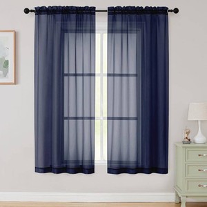 Sheer Navy Blue Curtains for Bedroom Living Room 63 Inch Length 2 Panels, Airy Soft Light Filtering Sheer Dining Room Curtains, Modern Rod Pocket Drapes, Navy Blue, Each 42 Wx63 L Inches