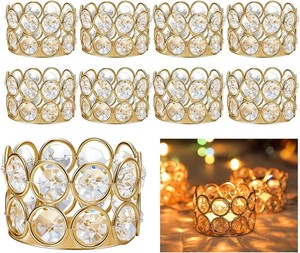 $23 Pack of 10 Gold Crystal Tealight Candleholders - Candlestick Bowls Tea Lamp Candle Holders, Votive Candlestick Holders for Table Centerpieces, Diwali Decorations for Wedding Holiday Party Home Decor