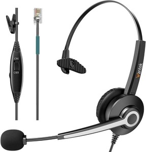 Phone Headsets for Office Phones, Corded Telephone Headset Mono wNoise Canceling Mic - Headset for Phones Landline Office Compatible with Polycom Plantronics Nortel Toshiba Mitel ShoreTel