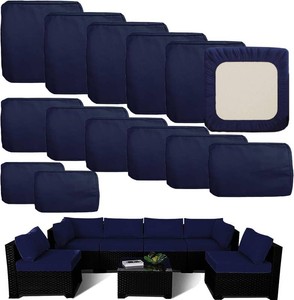 $75 Outdoor Cushion Covers Replacement 14 Pcs, Blue  Patio Cushion Covers fit for 7Pieces 6-Seater Wicker Rattan Sectional Couch Sofa Outdoor Cushion Slipcovers Set
