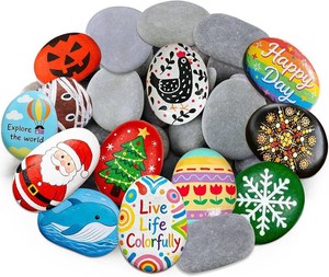 Yalumo 50 Pcs Rocks for Painting, 1-3 Flat and Smooth River Rocks, Hand Picked Natural Stones for DIY Crafts, Kindness Rocks, Garden Decor, Craft Gift for Kids and Adults