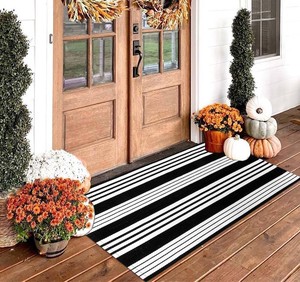 KaHouen Black and White Striped Rug (27.5 x 43 Inches),Black and White Outdoor Rug, Hand-Woven Striped Rug IndoorOutdoor Area Rug Front Door Floor Mat for FarmhousePorchLiving Room.