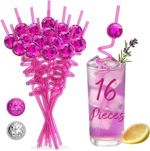 16PCS Disco Party Decorations, Mini Disco Ball Decor Pink Reusable Straws  Disco Straws with Upgrade Disco Ball for Bachelorette Party Decorations, 70s Disco Party Accessories, Birthday Party Supplies