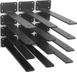$40 12 Pack - 10 inch Black Hidden L Shelf Bracket (15 Inch Thicked) Iron Floating Shelf Brackets Rustic Industrial Metal Brackets for Shelf Support
