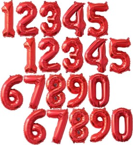 20 Pcs 16 Inch Number Red Foil Balloons, 2 Sets of 0-9, Mylar Metallic Balloons Banner Alphabet for Graduation New Year eve Birthday Party Decorations
