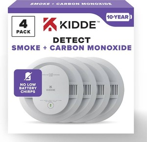 $240 Kidde Smoke & Carbon Monoxide Detector, 10-Year Battery Powered, LED Warning Light Indicators, 4 Pack