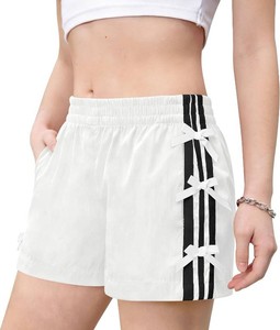Girls Y2K Striped Track Shorts with Bowknot - Wide Leg, Elastic Waistband & Pockets, Casual for 6-14Y