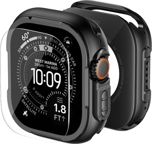 BXUXOHS Metal Case Screen Protector for Apple Watch Ultra 321 49mm Bumper  Rugged Protector,Military-Grade,Armor Shield,Shockproof,9H Tempered Glass FilmPC Back Cover for iWatch Ultra 23 Men (Black) shell only