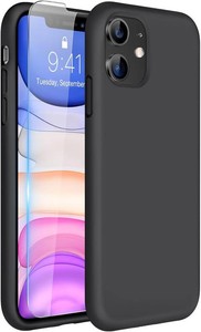 Miracase Designed for iPhone 11 Phone Case, with Screen Protector, Liquid Silicone Gel Rubber Drop Protection Shockproof Cover Phone Case for iPhone 11, Black