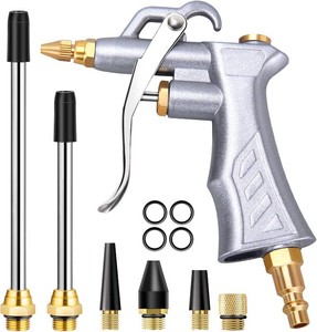 JASTIND Industrial Air Blow Gun with Brass Adjustable Air Flow Nozzle Kit  Extra 2 Steel & Copper Air Extension, Brass 14 Standard Quick Connector, Air Compressor Accessory Tool for Dust Cleaning