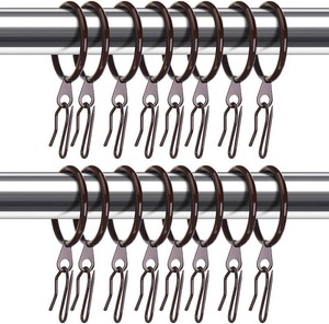 $24 Hotop 60 Pieces 1.26 Inch Metal Drapery Curtain Rings Curtain Hanging Rings and 60 Pieces Metal Drapery Pin Hooks for Drapes Window Door Shower (Brown)