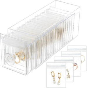 HOMEHIVE Clear Acrylic Jewelry Organizer Box with 20 Portable Pouches, Jewelry Storage Case for Women Girls, Tangle-Free, Anti-Tarnish, Compact Storage for NecklacesEarringsRings, Upgraded Clear