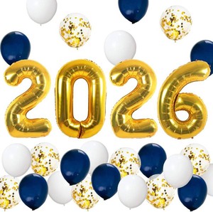 Graduation Party Supplies 2026 Decorations Kit, Gold 2026 Balloons  Navy Blue Gold and White Balloons Set, Navy Blue and Gold Graduation Decorations 2026, Class of 2026