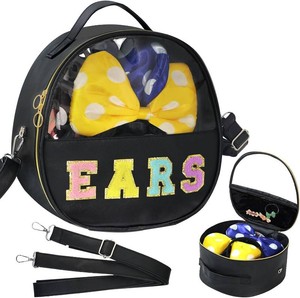 $24 Translucent Mouse Ears Travel Case, Chenille Letter Headband Ears Holder Waterproof Hair Accessories Organizer Storage for Women Adults Gift Large Thicken Makeup Snack Bag for Park Travel main bag only