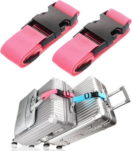 Luggage Straps for Suitcases, Travel Belt Multiple Connector, 2 Pack Pink  Thick Weave High Tensile 600D Fabric, Heavy Duty Polyester, Quick Release Buckle, Adjustable 25 to 45, Fits Most Luggage