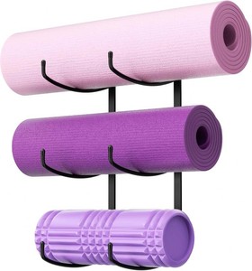 Yoga Mat Holder Wall Mount, 3-Tier Yoga Mat Storage Rack for Gym, Black  for MatsWheels, Foam Roller and Block  Wall Organizer for Home Gym, Workout Room  Metal