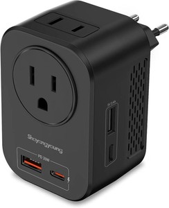 $30 220V to 110V 20W PD Voltage Converter for Spain Italy (Black)