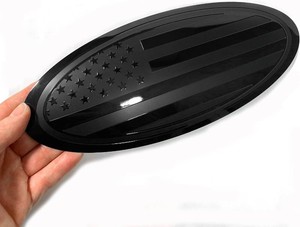 12 inch Front Grille Tailgate Rear Aluminum Overlay American Black Flag Emblem for Superduty F250 F350 Super Duty (Black, 12)