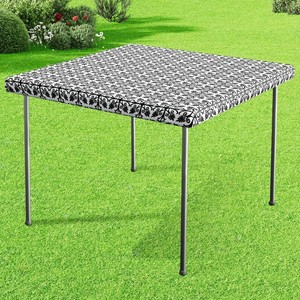 Sqaure Vinyl Table Cloth, Elastic Fitted Flannel Backed Tablecloth, 100% Waterproof Plastic Table Cover Fits Folding Tables for Picnic, Camping, Outdoor (Black, 34 x 34)
