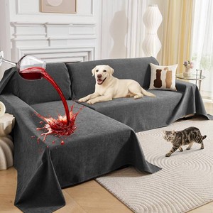 $76 Deep Dream Sectional Couch Covers, 2 Pieces 100% Waterproof L Shaped Sofa Cover, Non Slip Couch Cover for Dogs Cats Washable, Pet Friendly Sofa Slipcovers Furniture Protector (X-Large, Dark Grey)