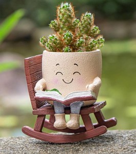 Rocking Chair Smiley Face Planter with Drainage Hole, Cute Plant Pots for Indoor Outdoor Plants,Unique Flower Pot for Succulents, Gift for Mothers Day, Birthday, Christmas