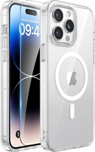 $28 Miracase Magnetic for iPhone 14 Pro Max Case with Screen Protector, Compatible with MagSafe Accessories Not-Yellowing, Shockproof Slim Phone Case for iPhone 14 Pro Max, Clear Magnetic