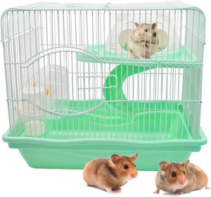 $25 2-Tier Portable Hamster Cage and Habitats,Travel Metal Mouse Cages with Free Water Bottle,Houses and Exercise Wheel for Any Breed of Hamster and Small Animal (14.6x11.0x11.8inch Green)