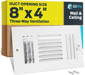 EZ-FLO 8 x 4 Inch Three-Way Ventilation Steel SidewallCeiling Register, Steel Duct Opening, 61658