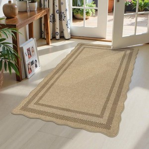 $38 LIVEBOX Scalloped Easy Jute 3x5 Outdoor Rug, Washable Non-Slip Geometric Tan Rugs for Entryway, Indoor Outdoor Farmhouse Rug Modern Carpet Door Mat Area Rug for Patio Bedroom Living Room Kitchen Porch