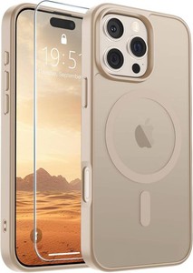 SUPFINE Magnetic for iPhone 16 Pro Max Case Desert Gold  With Screen Protector, Translucent Matte, Compatible with MagSafe, Military Grade Drop Proof, Rugged Shockproof Protective