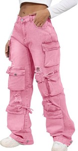 $56 Ryehack Womens Baggy Jeans Y2k Cargo Jeans Casual High Waist Baggy Denim Cargo Pants with Pockets Streetwear Size M