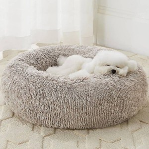 WNPETHOME Small Round Calming Dog Bed Cat Bed for Comfy Sleep  Dog Bed For Small Dog, Cute Washable Puppy Bed with Fuzzy Plush, Fur Anxiety Pet Bed Donut Cuddler (20x20x8in, Light Coffee)