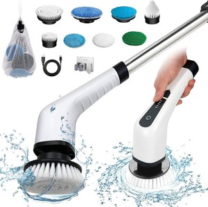 $40 Electric Spin Scrubber, Cordless Bath Tub Power Scrubber with 8 Replaceable Drill Brush Heads, Shower Cleaning Brush with Adjustable Handle for Bathroom, Tile Floor & Car, White, (ANS-8050)