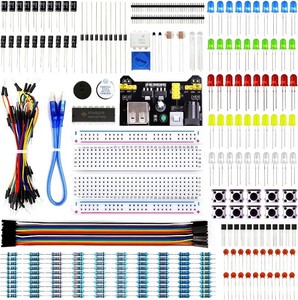 REXQualis Electronics Basic Kit wPower Supply Module, Breadboard, Jumper Wire, LED,Resistor, comes with more than 300pcs sensors and components for fun and simple electronic projects.