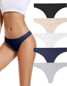 voenxe Seamless Women Underwear Thongs,No Show Ladies Workout Thong,5 Pack  Invisible Breathable Comfortable Mesh Panties,No Seam Soft Low Rise Cut Athletic Undies for Sports Gym Running Exercise Work