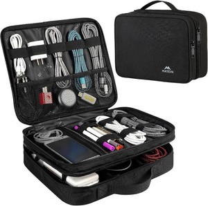 MATEIN Cable Organizer Bag, Large Travel Storage Bag, Sturdy Tool Case  with Handle, Carrying Case for Phone, Cord, Electronics Accessories, Tablet (Up to 12.9inch), Powerbank, Hard Drive, Black