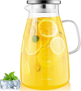$30 1 Gallon 128oz Glass Pitcher, Water Pitcher with Lid and Spout, Glass Carafe for HotCold Drink, Water Jug for Iced Tea, Coffee, Juice, Milk, Beverage (Extra-Wide Mouth)