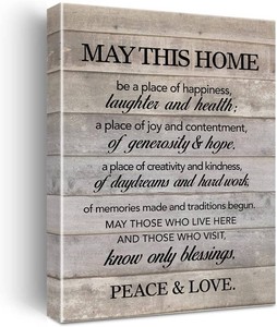 New Home Wall Art May This Home Be a Place of Happiness Canvas Print Inspirational Quote Framed Painting for Wall & Tabletop Decor Housewarming Gift