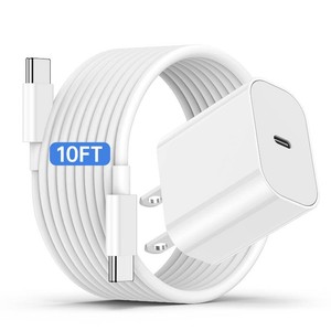iPhone 17 16 15 Fast Charger and 10ft Type C to C Cable Cord Long, 20W USB C Charging Block Plug for Apple iPhone 17 Pro Max17 Air16 Pro16 Plus15 Pro15 MiniiPad Power Adapter Cube BrickAirPods