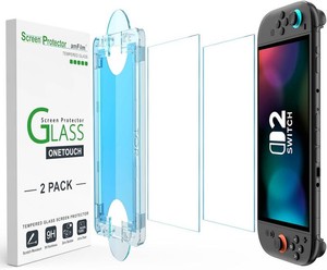 amFilm Auto-Alignment OneTouch for Nintendo Switch 2 Screen Protector 2025  Tempered Glass Accessories, 30s Install, Bubble Free, Scratch & Drop Resistant, Touch Sensitive, 7.9 Transparent 2 Pack