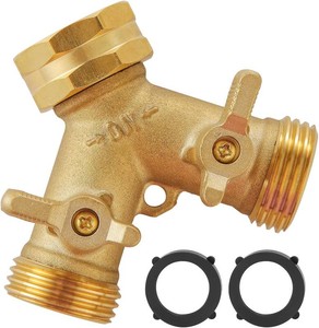 Garden Hose Splitter 2 Way Heavy Duty, Outdoor Faucet Splitter  Solid Brass Spigot Splitter Hose Y Splitter with Shutoff Valve