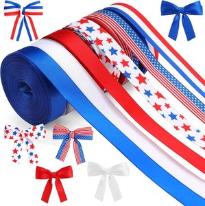 Patriotic Ribbon 4th of July Ribbon 6 Rolls 60 Yards Red White and Blue Satin Ribbons 58 Inch Stars Stripes Grosgrain Ribbons for Gift Wrapping Memorial Day Crafts Bouquet Hair Bows Making